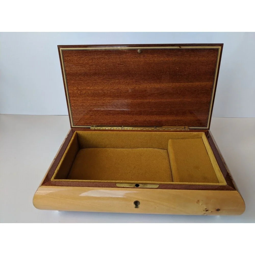 Vtg Reuge Musiceerk Inlaid Wood Music Jewelry Trinket Box 6.5x10 Made In Italy
